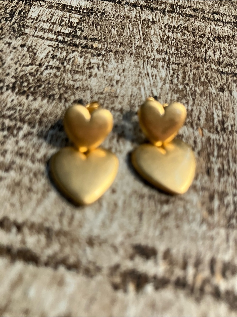 Madewell Gold Double Heart Drop Earrings